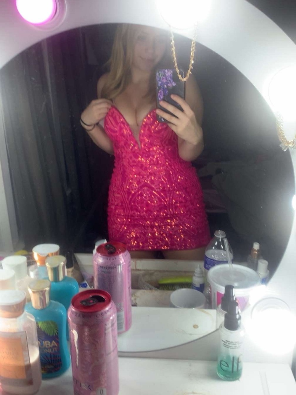 Hot Pink Sequin Plunge Mini Dress - Women's Party Dress